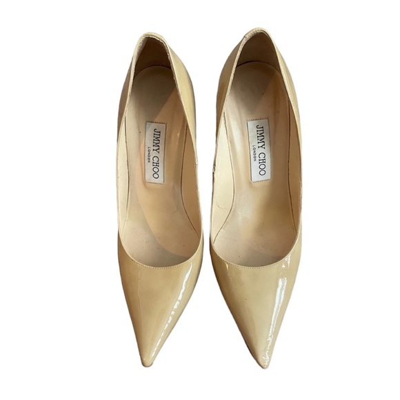 Jimmy Choo Pointed Toe Nude Patent Pumps Size 38 1/2 - Picture 1 of 10